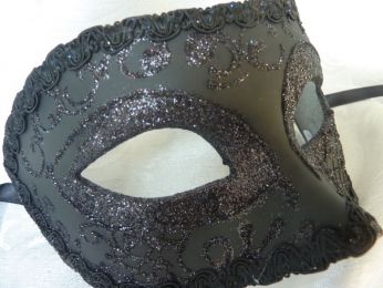 masque loup noir avec pailletes et gallon, décoré à la main 